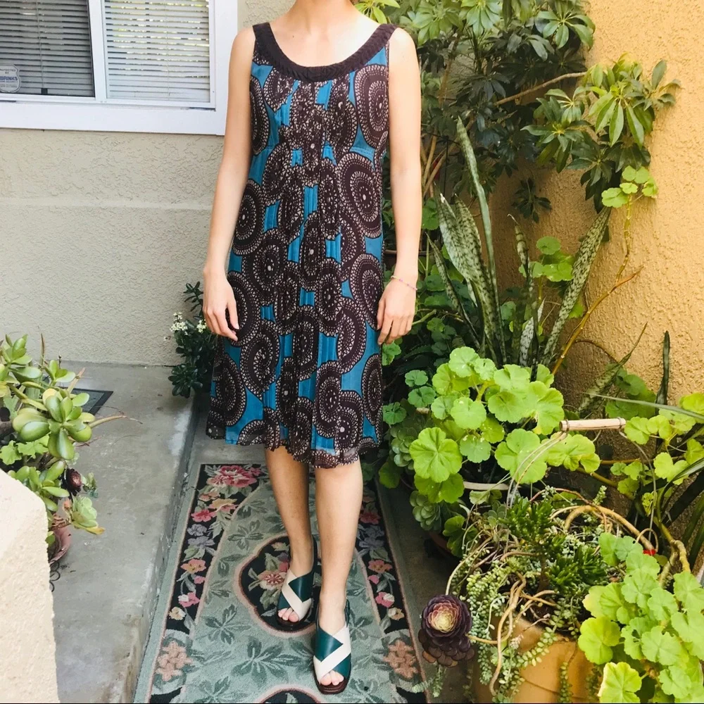 Tory Burch Blue and Brown Midi Dress with Elegant Design